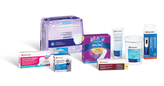 Selection of Essentiel and Biomedic feminine hygiene and home care products