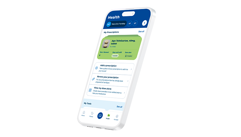 Familiprix mobile app - Health section