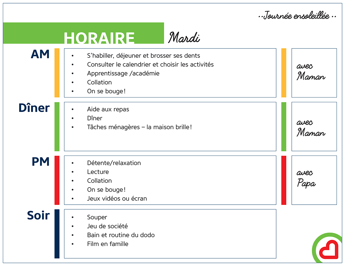 Horaire avec texte seulement