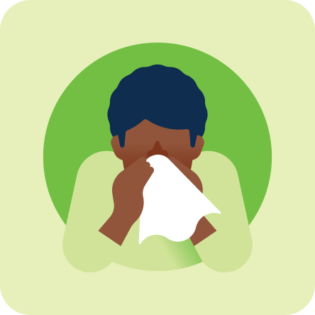 Illustration of a boy blowing his nose due to allergies